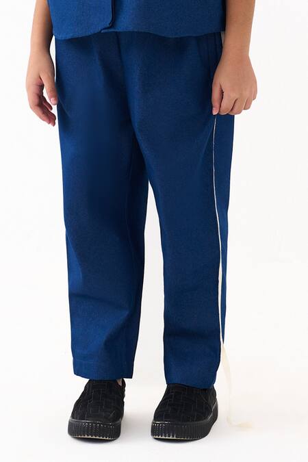 Buy_Three_Blue Denim Embroidery Floral Shirt And Pant Set _Online_at_Aza_Fashions