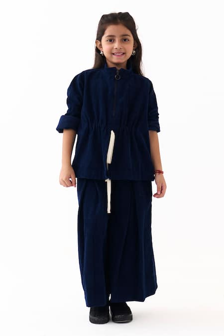 Three Corduroy Top & Inverted Pleat Pant Set 