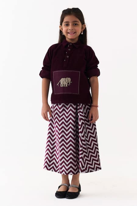 Three Embroidered Patch Top & Chevron Skirt Set 