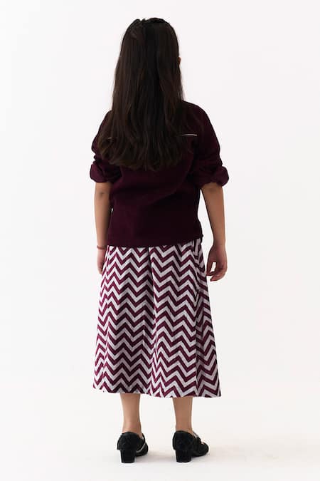 Three Embroidered Patch Top & Chevron Skirt Set 