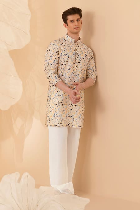 Eleven Brothers Geometric Print Silk Kurta 