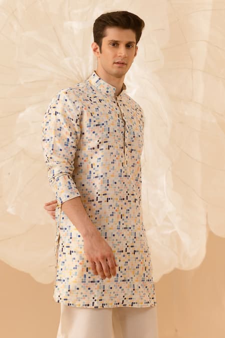 Eleven Brothers Geometric Print Silk Kurta 