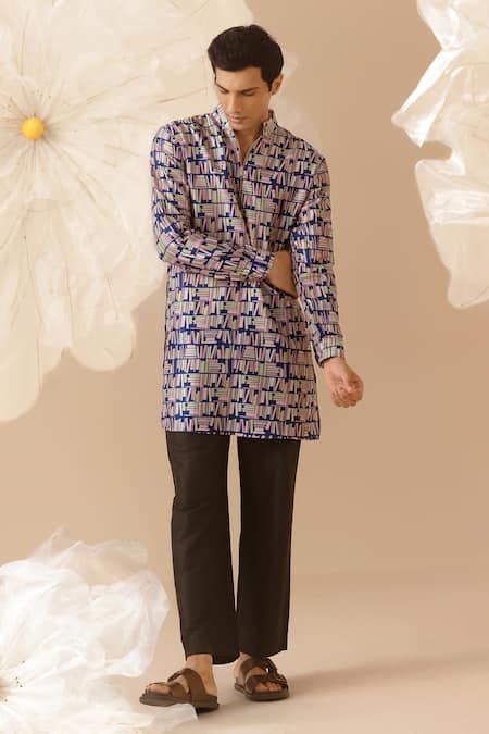Eleven Brothers Printed Silk Zipper Kurta 
