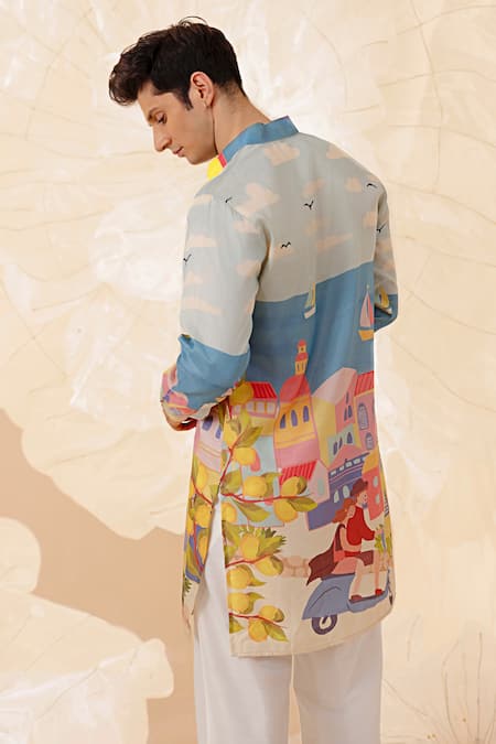 Eleven Brothers Cityscape Print Silk Kurta 