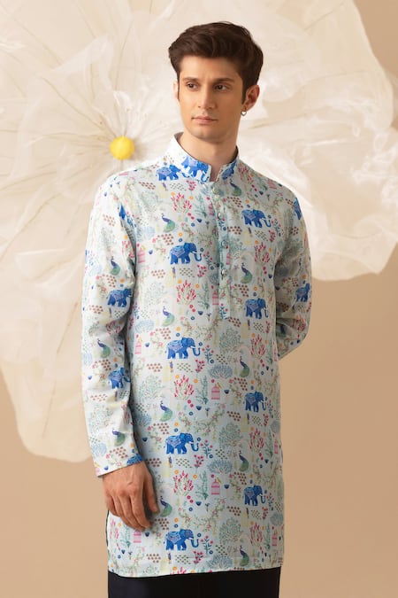 Eleven Brothers Elephant & Peacock Print Kurta 