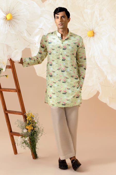 Eleven Brothers Swan & Lotus Print Kurta 