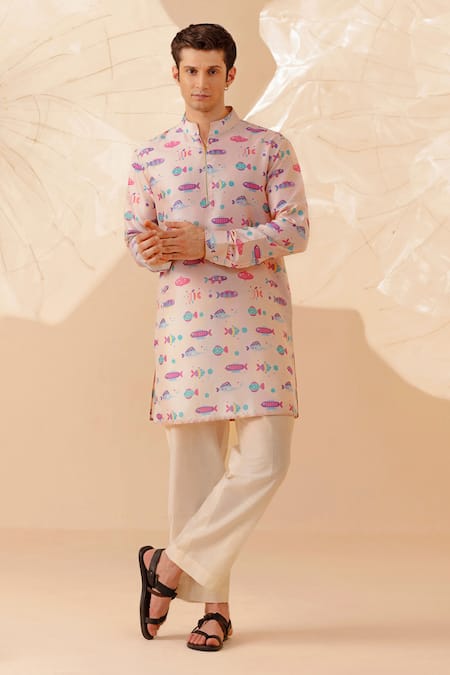 Eleven Brothers Fish Print Silk Kurta 