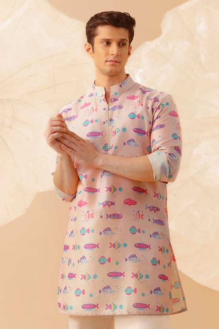 Eleven Brothers Fish Print Silk Kurta 