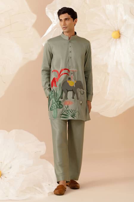 Eleven Brothers Elephant Embroidered Kurta & Pant Set 