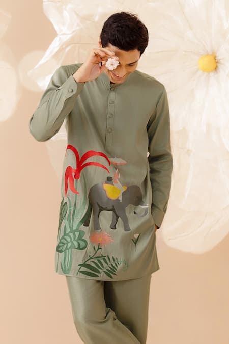 Eleven Brothers Elephant Embroidered Kurta & Pant Set 