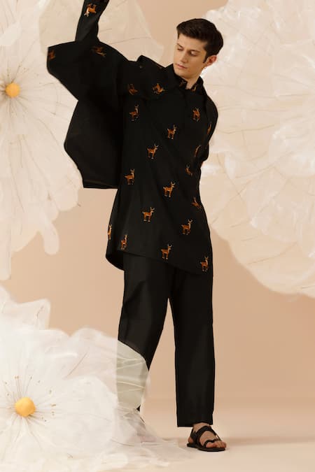 Eleven Brothers Deer Embroidered Nehru Jacket & Kurta Set 