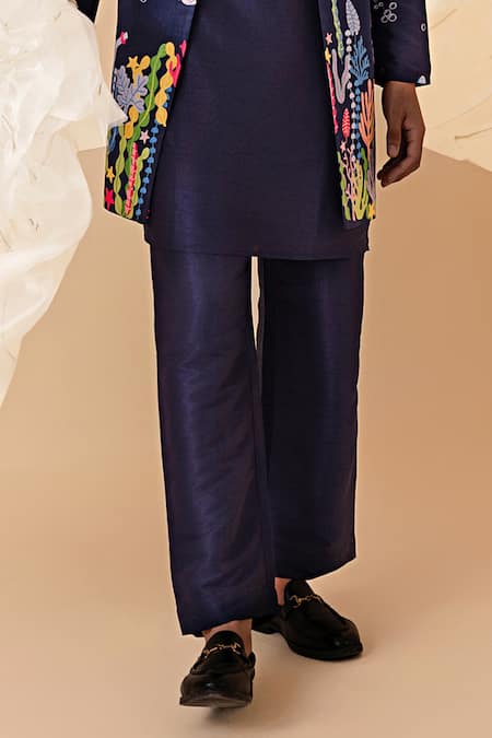 Buy_Eleven Brothers_Blue Silk Embroidery Underwater Nehru Jacket And Kurta Set _Online_at_Aza_Fashions