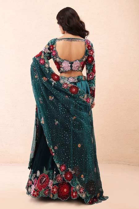 Priyanka Jain Velvet Rose Applique Embroidered Lehenga Set 