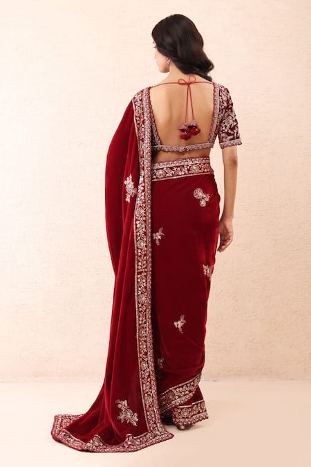 Priyanka Jain Velvet Embroidered Pre-Draped Saree With Blouse 