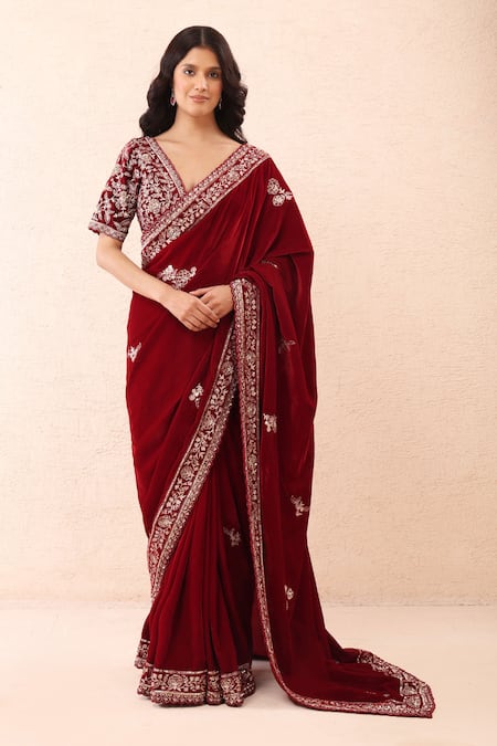 Priyanka Jain Velvet Embroidered Pre-Draped Saree With Blouse 