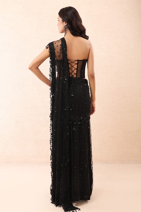 Priyanka Jain Sequins Embroidered Pre-Draped Saree With Blouse 