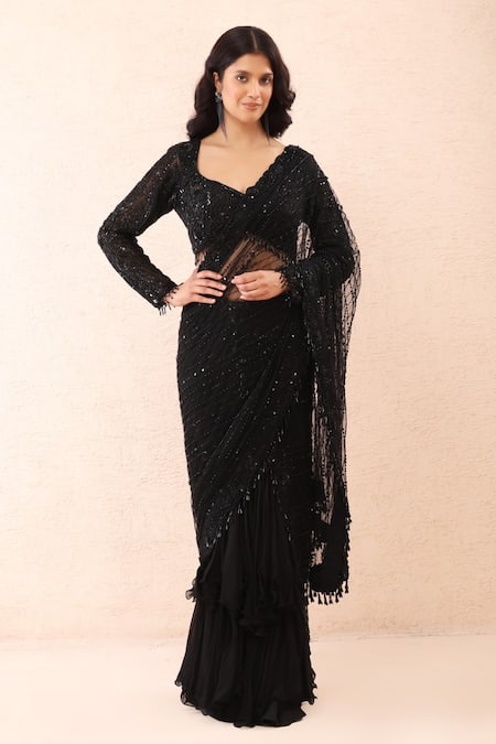 Priyanka Jain Sequin Embroidered Pre-Draped Saree With Blouse 