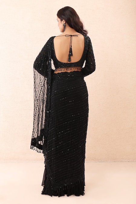 Priyanka Jain Sequin Embroidered Pre-Draped Saree With Blouse 