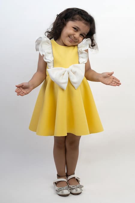 Lil Angels Ruffled Sleeves Bow Detail Dress