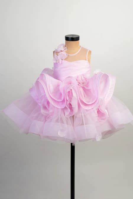 Lil Angels Ruffled Floral Embellished Dress