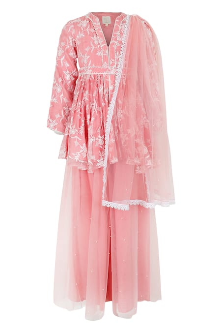 Rang By Les Petits Floral Embroidered Peplum Kurta Sharara Set 