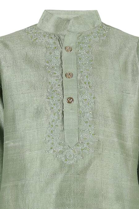 Rang By Les Petits_Green Silk Embroidery Kurta And Dhoti Pant Set _Online_at_Aza_Fashions