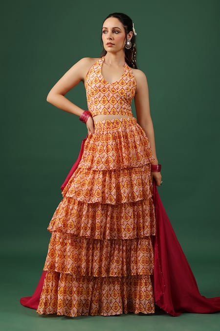 Baaro Masi Waterfall Style Printed Skirt Set 