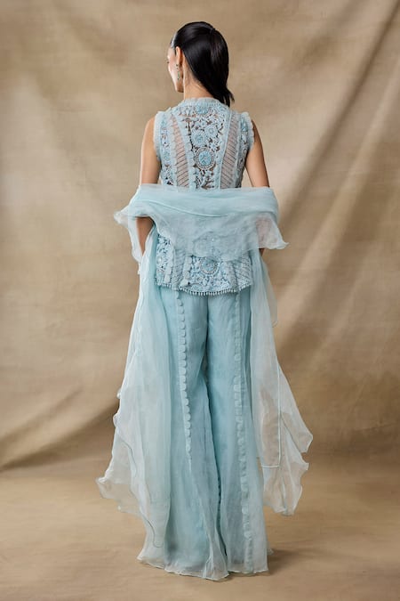 Awigna Cybele Embroidered Peplum Jacket Sharara Set 