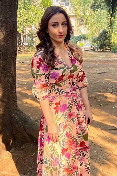 Shop_Aroop Shop India_Pink Tencel V-neck Amelia Button Down Dress _Online_at_Aza_Fashions