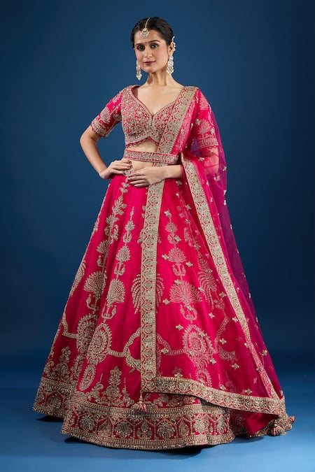 Azeera Pink Silk, Net Sequins, Beads, Zari, Embroidery, Tassels V-neck Lehenga Set at Aza Fashions Azeera_Pink Silk, Net Sequins, Beads, Zari, Embroidery, Tassels V-neck Lehenga Set _at_Aza_Fashions