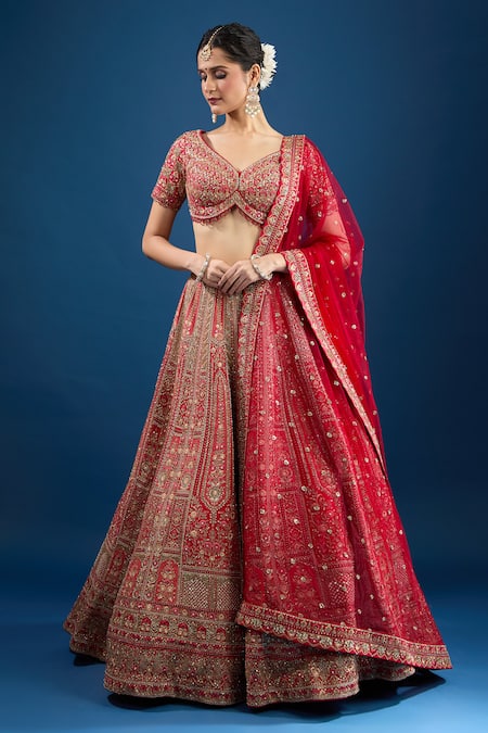 Azeera Maroon Silk, Net Sequins, Beads, Zari, Embroidery V-neck Bridal Lehenga Set at Aza Fashions Azeera_Maroon Silk, Net Sequins, Beads, Zari, Embroidery V-neck Bridal Lehenga Set _at_Aza_Fashions