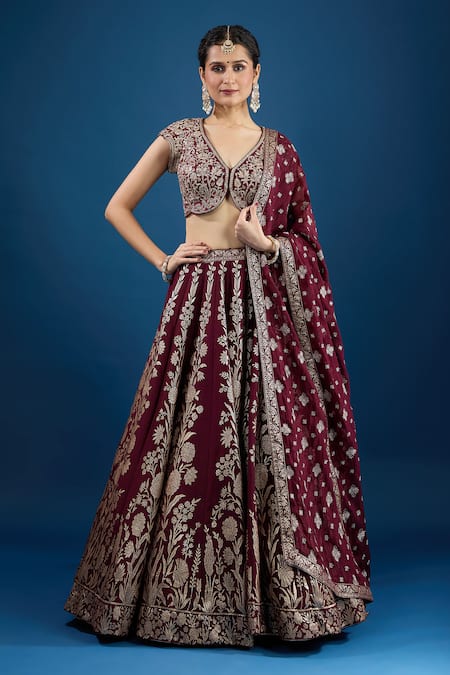 Samyukta Singhania Floral Pattern Maroon Lehenga Set