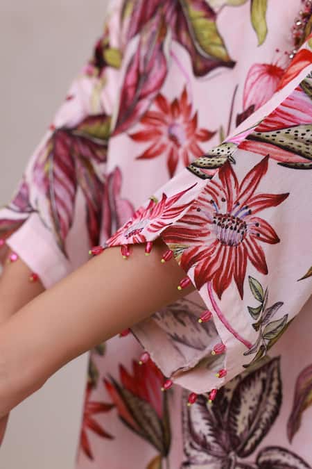 Buy Aroop Shop India Pink Crepe Embroidery, Beads, Sequins Split Floral Pattern Kurta And Pant Set Online at Aza Fashions Buy_Aroop Shop India_Pink Crepe Embroidery, Beads, Sequins Split Floral Pattern Kurta And Pant Set _Online_at_Aza_Fashions