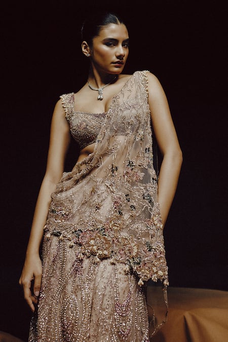 Dolly J Dewdrop Mirage Pre-Draped Saree Blouse Set 