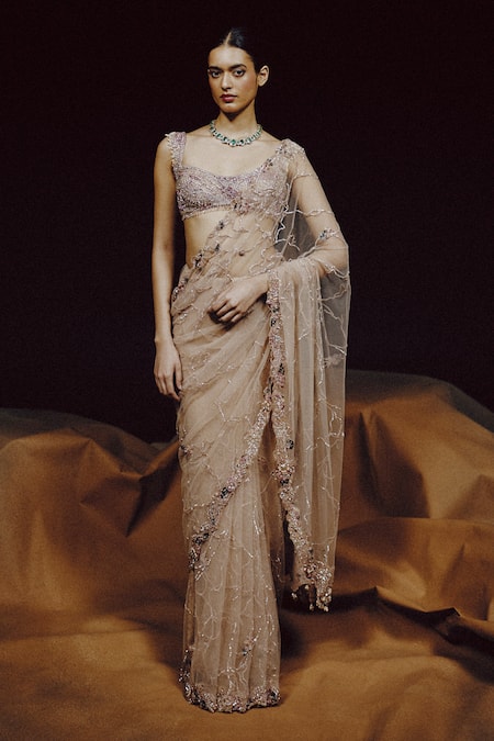 Dolly J Aura Blush Crystal Crystal Embroidered Saree Set 