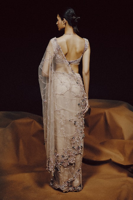 Dolly J Aura Blush Crystal Crystal Embroidered Saree Set 