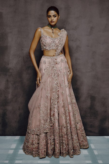 Dolly J Petalia Dusty Rose Embroidered Lehenga Blouse Set 