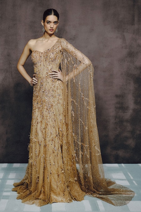 Dolly J Solara Ember One Shoulder Embroidered Gown 