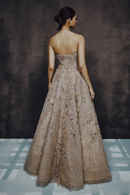 Dolly J Opaline Bloom Floral Embroidered Strapless Gown 