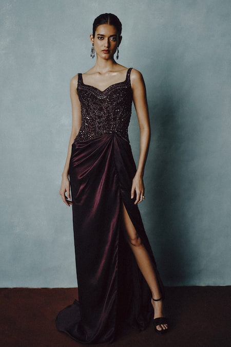Dolly J Aubergine Ember Embellished Gown 