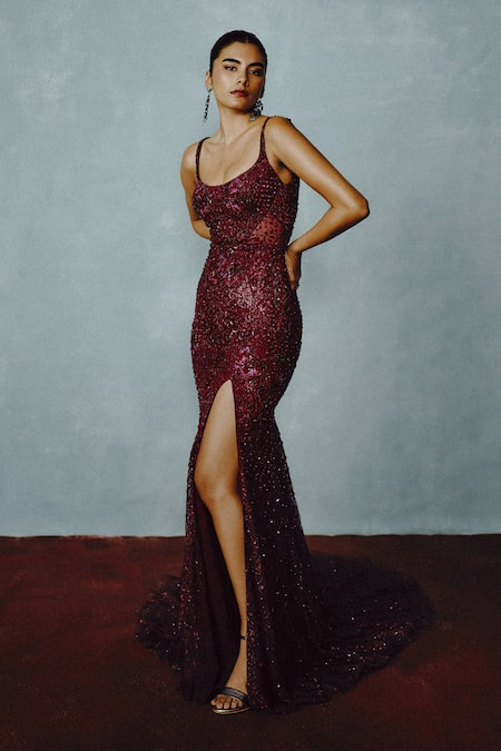 Dolly J Wine Celestia Embellished Gown 