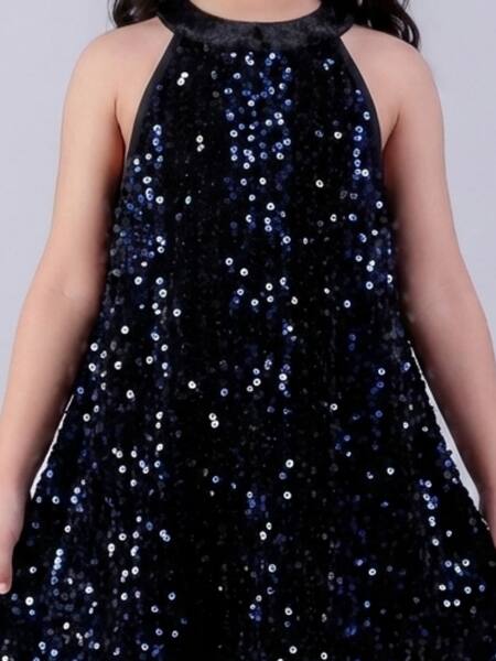 Lil Drama_Navy Velvet Sequins Pattern Dress _Online_at_Aza_Fashions
