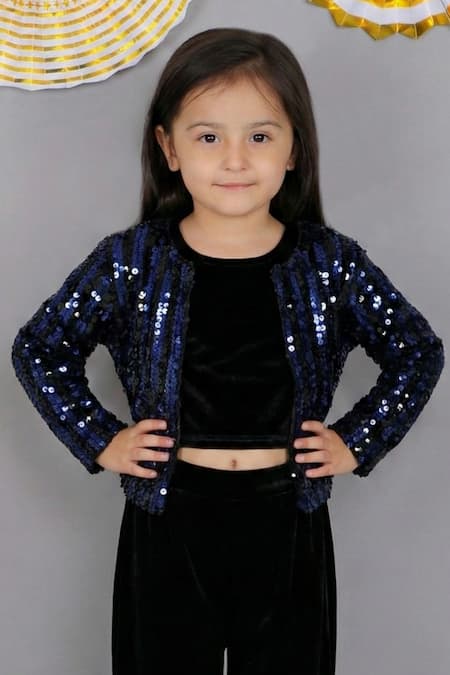 Lil Drama Velvet Sequin Striped Jacket 