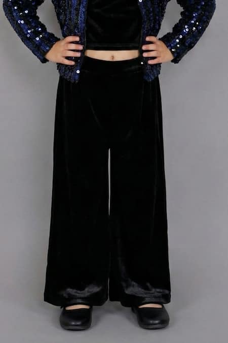 Shop_Lil Drama_Navy Velvet Sequins Jacket And Pant Set _Online_at_Aza_Fashions