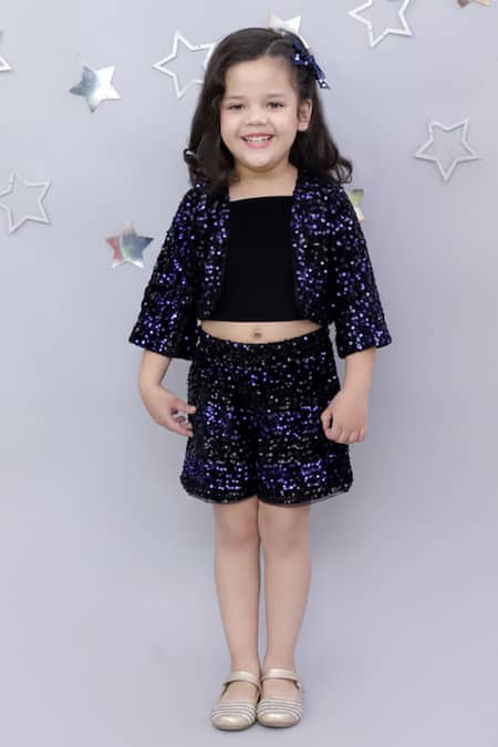 Lil Drama Sequins Embellished Jacket & Shorts Set 