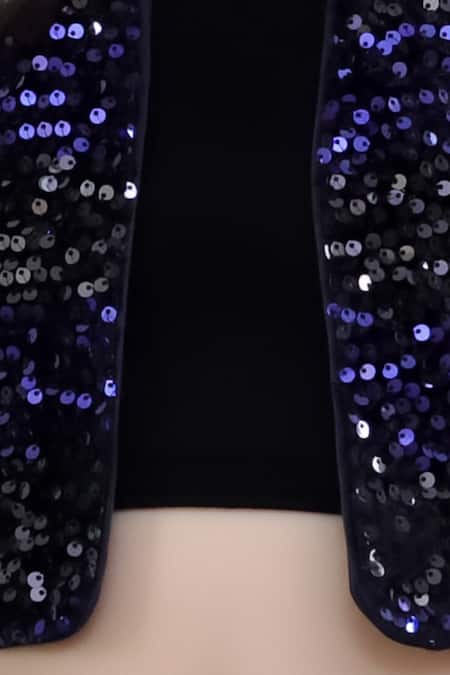 Shop_Lil Drama_Navy Velvet Sequins Jacket And Shorts Set _Online_at_Aza_Fashions