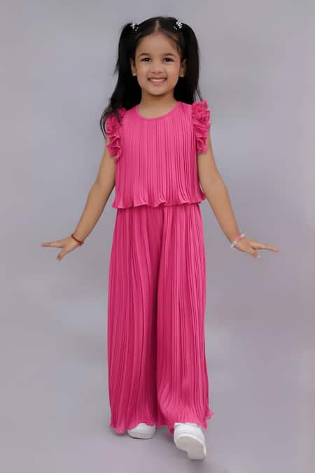 Lil Drama Pleated Ruffle Sleeve Top & Wide Leg Pant Set 