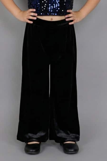 Lil Drama_Blue Velvet Sequins Halter Neck Top And Pant Set _Online_at_Aza_Fashions