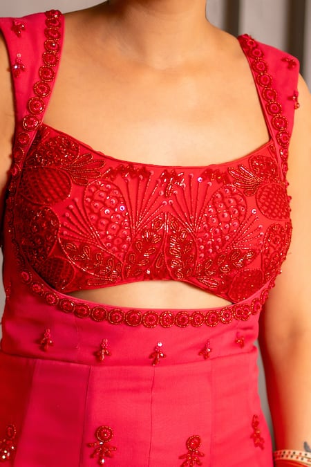 Buy_Rirasa_Pink Georgette Crystals, Sequins, Beads Square Neck Gulaabo Embroidered Jumpsuit _Online_at_Aza_Fashions