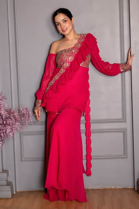 Ritika Verma Off Shoulder Sequin Pearl Cutdana Top Gharara Set 